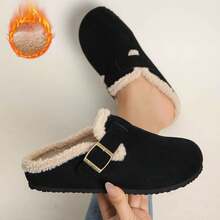 Dép lê lót giữ nhiệt ấm áp, thiết kế tối giản cổ điển, thích hợp mang trong nhà và ngoài trời, thoải mái cho gia đình, văn phòng, mùa thu/đông. - màu đen - Xem 3