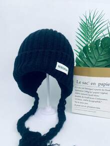 1件装 保暖秋冬新款扭结针织羊毛帽套头帽 女士秋冬保暖护耳飞行帽 滑雪雷风帽 男士编织羊毛针织帽 女士纯色百搭大头羊毛帽