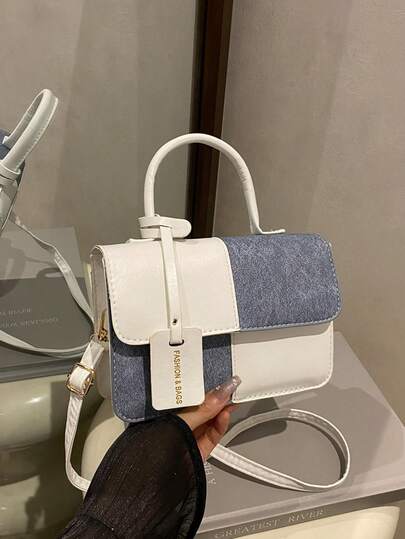 新款时尚简约格子拼接手提包、单肩包、斜挎包，女士适用，适合日常、工作、休闲、通勤、节日礼物（内含可拆卸挂饰）