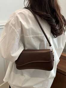 2025 Fashionable Solid Color Asymmetrical Flap Vintage Minimalist Elegant Shoulder Bag - Brown - View 7