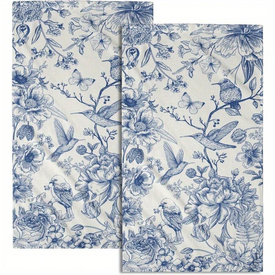 Hand Towels Measuring Featuring Chinoiserie Floral Designs, With Blue Birds On A Porcelain Background.These Soft, Absorbent Microfiber Washcloths Are Perfect For Use In The Kitchen, Gym, Hotel, Or As Decorative Items In Your Home.2pcs/4pcs/6pcs/8pcs/10pcs/12pcs,16*24inch. Modern Design Quick-Dry, Ultra-Soft Polyester Kitchen Towel Dish Towels Hand Towels Tea Towel Bathroom Towel, Durable Fabric Perfect For  Kitchen, Bathroom, Office & Restaurant Decor Holiday Decoration Family Gathering Decor Parties And Seasonal Celebrations Kitchen Gift Festival Gifts Ideal For Spring Decor & Festive Gatherings (Single-Sided Pattern) - trắng - Xem 1