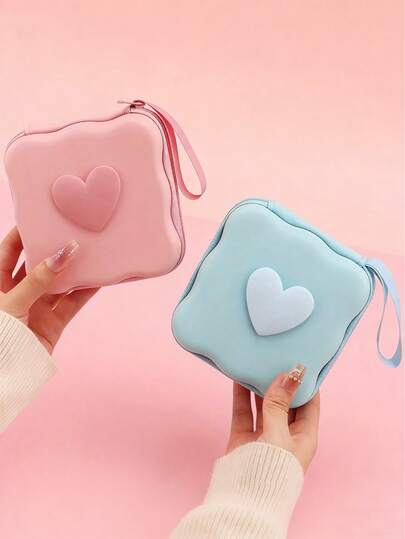 粉色便携式电子产品收纳包（兼容 15W充电器，14/13 Pro Max），可收纳数据线、充电器、U盘等 - 拉链封口，方便旅行携带，旅行必备，学习用品，圣诞节和情人节送给大学生的礼物