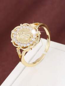 1pc Elegant Virgin Mary Design Zirconia Inlaid Fashion Ring For Women