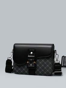 1个时尚撞色翻盖搭扣宽肩带方形斜挎包，男女通用单肩包，适合工作、通勤、上学、购物、旅行，是送给家人、朋友、爱人的绝佳礼物。 - 彩色 - 查看 11