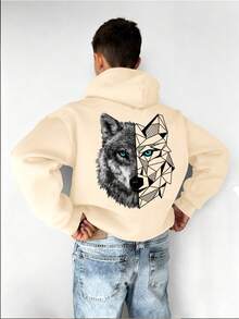 1件青少年男童休闲印花套头卫衣，保暖内衬，长袖，秋冬季 - 杏色 - 查看 9