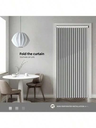 Magnetic Folding Door Curtain, Comes With Hanging Rings, Available In Multiple Colors, Suitable For Dividing Spaces In Living Room, Bedroom And Kitchen, Also For Room Decor