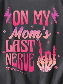 Young Girls' Creative Letter Slogan & Skeleton Hand Print Short Sleeve T-Shirt - Dark Grey - View 4