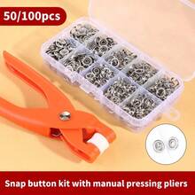 50pcs/100pcs Snap Button Kit, Includes Manual Snap Pliers, 50pcs Metal Snap Buttons, Suitable For Sewing, Can Be Used For DIY Crafts, Clothes, Hats, Etc.