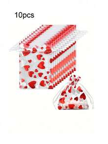 1/5/10/20/40 piezas Bolsas de organza con cordón con diseño de corazón rojo, bolsas de regalo sorpresa para fiestas, bolsas de recuerdo para bodas, regalos para damas de honor, obsequios para invitados, bolsitas para joyas, regalos de fiesta, bolsas de red para dulces, adecuadas para fiestas, Pascua, Día de la Madre, bodas, sorpresas románticas y talla grande ocasiones. - Multicolor - Ver 10