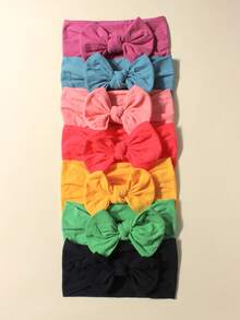 7pcs Candy Color Nylon Bow Headbands Set, Multi-Functional Stretchy Infant Hair Accessories, Suitable For Daily Use - Multicolor - View 12