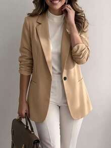 Áo khoác blazer nữ tay lỡ thời trang – Áo khoác vest dệt dáng dài thông thường có túi tiện dụng cho phong cách công sở, thường ngày và đa năng - Màu Khaki - Xem 4