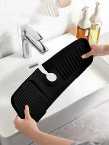 1个硅胶排水垫，适用于厨房/浴室水槽防溅，防滑表面垫/支架 - 黑色 - 查看 3