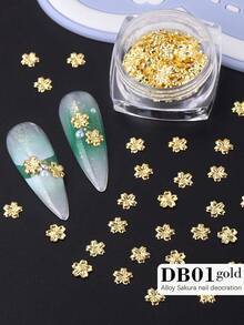1盒/2盒合金樱花美甲装饰品，金/银金属樱花图案美甲贴纸，美甲配件，DIY优雅美甲贴花，美甲沙龙用品 - 彩色 - 查看 4