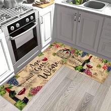 1 pieza Alfombra con patrón de vino acuarela, felpudo de drenaje duradero para cocina, sala de estar, entrada, balcón, decoración del hogar, cafetería, bar, vacaciones, fiesta, dormitorio, baño - Multicolor - Ver 1