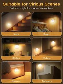 3 piezas de luces de escalera con sensor de movimiento a batería, luces LED adhesivas, lámparas de pared inalámbricas, adecuadas para escaleras, gabinetes, pasillos, baños, y pasillos - Multicolor - Ver 5