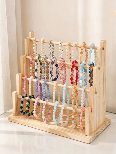 Wooden Multi-Layer Jewelry Display Rack, Bracelet/Necklace/Earring/Ring Organizer, Rotating Tiered Jewelry Stand, Countertop Display For Retail Store, Wedding Decor, No Power Required