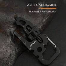 Llavero con mosquetn multiherramientas 13 en 1, abridor de botellas multiusos, llave inglesa, destornillador, herramientas para senderismo, camping, viajes, aventuras y ciclismo. - inicial - Ver 2