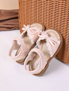 1 Pair Girls Sandals, Children Bow Decor Fashion Princess Shoes, Summer New Girls Beach Shoes, Big Kids Slide Sandals - Pink - View 6