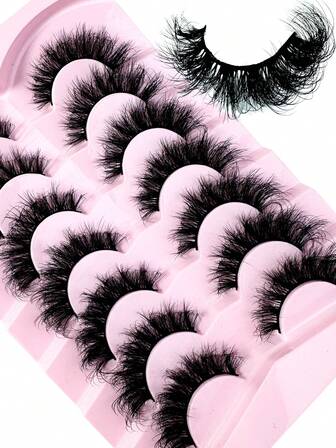 Neue 7 Paar D-Curl Volumen & Wischeffekt Nerz Wimpern, Hochwertige Wimpernverlängerungseffekt Streifen Wimpern, Katzenaugen Wimpern, 3D Nerz Wimpern 100% handgefertigt, wiederverwendbar, flauschig natürliche Falsche Wimpern Make-up