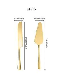 1/2pcs Stainless Steel Cake Cutting Set, Wedding Cake Knife, Gold Pastry Knife, Pizza Cutter, Baking Tool Set For Birthday Celebration, Party, Wedding, Home - Baking Tools