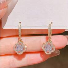 زوج من أقراط قطرة الدمع الفاخرة المطلية بالذهب عيار 18 قيراط والمرصعة بالزركونيا المكعبة الملونة، مناسبة للمناسبات الرسمية والزفاف للنساء