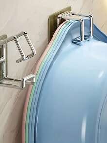 2/4pcs Fashion Stainless Steel Brushed Wall Mount Thickened Heavy Duty Storage Hooks, Stainless Steel Collapsible Basin Hooks - Easy-Install, No-Drill Wall Mount Storage Rack For Bathroom & Kitchen Easy To Install, Metal Practical, Suitable For Yard Storage, Utility Hooks - Multicolor - View 2