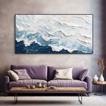 Tranh phong cảnh biển trừu tượng (1 tấm), tranh sóng biển xanh trắng, nghệ thuật bãi biển hiện đại, tranh trang trí tường trừu tượng đại dương xanh không khung, thích hợp cho phòng ngủ, phòng khách, phòng tắm, văn phòng tại nhà. - Nhiều màu - Xem 2