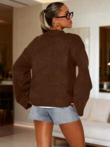 女士时尚长袖针织毛衣，柔软宽松版型，秋冬新品 - 摩卡棕 - 查看 6