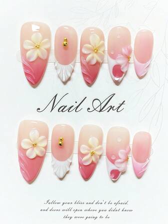 10pcs Handmade Press-On Nails, Cute Nails, French Style, Y2K, False Nails, Almond-Shaped Nails, 3D Three-Dimensional Bow Decoration, Simple And Feminine, Suitable For Girls' Daily Nail Art And Date Nail Art, Includes Jelly Gel And Nail File.