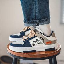 新款男士滑板鞋，时尚韩版，四季运动鞋，时尚透气白色鞋，平底滑板鞋，百搭鞋（鞋带款式随机） - 深藍色 - 查看 9