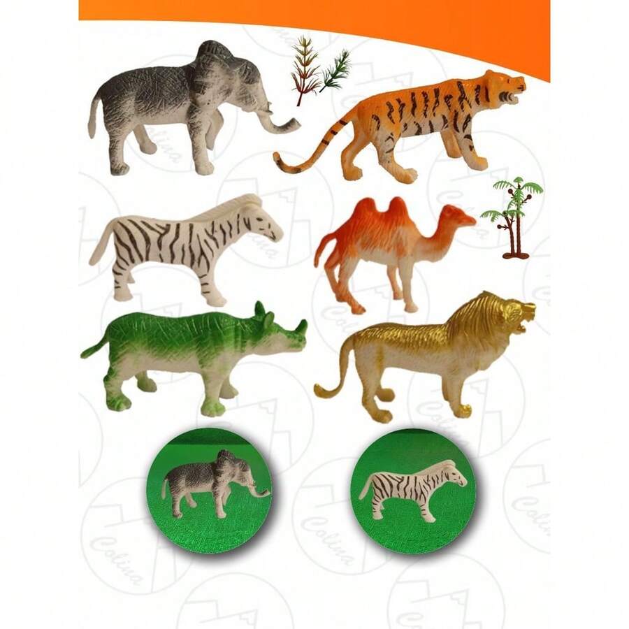 Kit Animais Selvagens Brincadeiras Infantil Crianças Plastico PP - Multicolorido - Visão 1