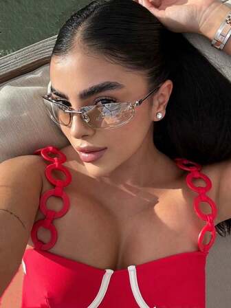 Oval Frameless Fashion Glasses, Y2K Chic European & American Retro Style, New 2025 Collection