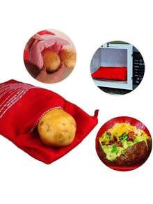 1/2Pcs Reusable Red Microwave Potato Bag – 4-Minute Express Baked Potato Cooker, Non-Stick Fabric Pouch, Easy To Clean, Daily Kitchen Essential For Home Cooking & Holiday Meals - Multicolor - View 4
