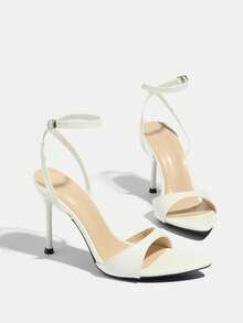 Giày sandal cao gót nữ mùa xuân/hè, thích hợp cho tiệc tùng, hoạt động ngoài trời, thời trang, thanh lịch, mũi nhọn, dự tiệc, kỳ nghỉ, sang trọng với họa tiết gương, sóng, đá, vân cá sấu, da PU gợi cảm, giày bít mũi, khóa chéo, chất liệu cao cấp thoải mái, quai đeo mắt cá chân gợi cảm, duyên dáng, tinh tế, gót trắng thanh lịch. - trắng - Xem 7