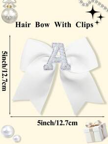 1pc 5 Inch Navy Blue 26 Letters A-Z Pearl Letters Personalized Back To School Ponytail Girl HairBow Teenagers Girl Hair Bows With Clips For Festivals Party School Girls Graduation Season Hairgrips For First Day Of School Classroom Girls Students,Teenagers Hair Accessories - White - View 3