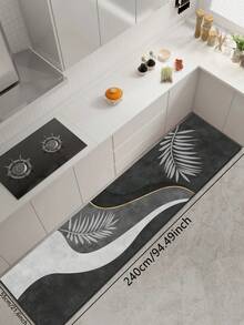 1 tấm thảm nhà bếp bằng gel silica có họa tiết lá và đường cong trang trí, tông màu đen và xám với điểm nhấn màu vàng, thiết kế nghệ thuật tối giản hiện đại, thảm nhà bếp chống mỏi có đệm, vải bề mặt, lớp xốp thấm hút ở giữa, đế cao su chống trượt, thảm nhà bếp trang trí Giáng sinh dày khoảng 3mm - Nhiều màu - Xem 18