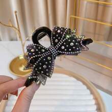 4.33 Inch New Large Double-Layer Mesh Bow Rhinestone Inlaid Lightweight Luxurious Fashion Elegant Women Hair Claw Clip Fashion Hair Clip Elegant Hair Accessories - Grey - View 15