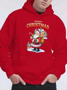 Sudadera con capucha con cordón y estampado de letras para hombre, para otoño - Rojo - Ver 4
