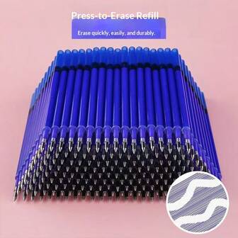 100pcs Erasable Pen Refills - 0.5mm Tip, Crystal Blue/Black, Thermal Magic Eraser, Smooth Writing, Suitable For Students
