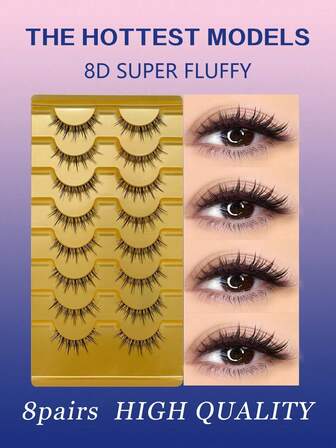 8 Pairs Of New Natural Russian Style Eyelashes, Soft, Fine, Natural, Lightweight, Wispy Makeup Tools, Eyelash Extension, Fluffy Faux Mink Lashes, Wholesale
