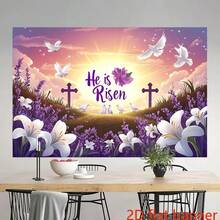 2D Flat Banner One Of His Resurrected Christian Easter Banners Features A Vibrant Sunset And Cross Design With Purple Flowers And Lilies, Made Of Polyester Fiber Material, Suitable For Church Homes - 1 - View 5