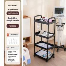 大型多功能四层置物推车，配备4个挂钩和2个挂桶。多种规格可选。加厚加固版，采用耐用PP塑料材质，配备360°旋转轮 | 适用于厨房、浴室和卧室收纳。节省空间的篮筐托盘整理工具 - 彩色 - 查看 20