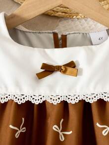 Vestido de verano de longitud hasta la rodilla con mangas de princesa y decoración con estampado de mariposas, informal para niñas - Marrón - Ver 6