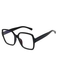 1pc Women's Casual Retro Square Large Frame Black Plain Glasses, Suitable For Daily Wear And Street Photography - Black - View 4