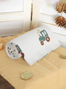 Cute Car Jacquard Knit Baby Blanket, Soft Infant Blanket, All Season Children Blanket - White - View 3