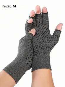 1 Pair Unisex Arthritis Gloves Grey Fingerless Gloves Warm Elastic Knit Gloves For Women & Men - Multicolor - View 6