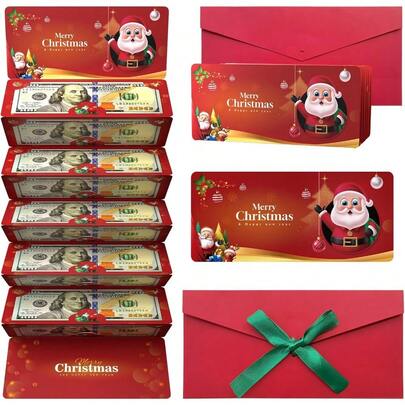 Christmas Money Holders For Cash, Christmas Cash Gift Envelopes 10 Slots, Surprise Gifts Card Ideas For Teen Women Men (Red Xmas)