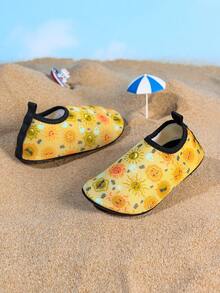 1 Pair Girls' Cute Bee & Sun Design Casual Comfortable Non-Slip Flat Beach/Swimming/Hiking Shoes, Suitable For Summer