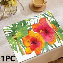 1/4/6/8/12pcs Floral Printed Placemats, Hawaiian Style, Flower Decor, Linen Dining Table Mats, Washable Printed Tablemats, Surface Protector, Indoor Outdoor Dining Table Mats, Suitable For Holiday Parties, Kitchen & Dining - Multicolor - View 9