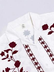 AICJ 男士印花睡衣两件套 - 短袖衬衫（带领和口袋）、抽绳短裤、针织面料，适合春夏、度假/海滩穿着，也可作为男友生日礼物 - 紅白色 - 查看 6